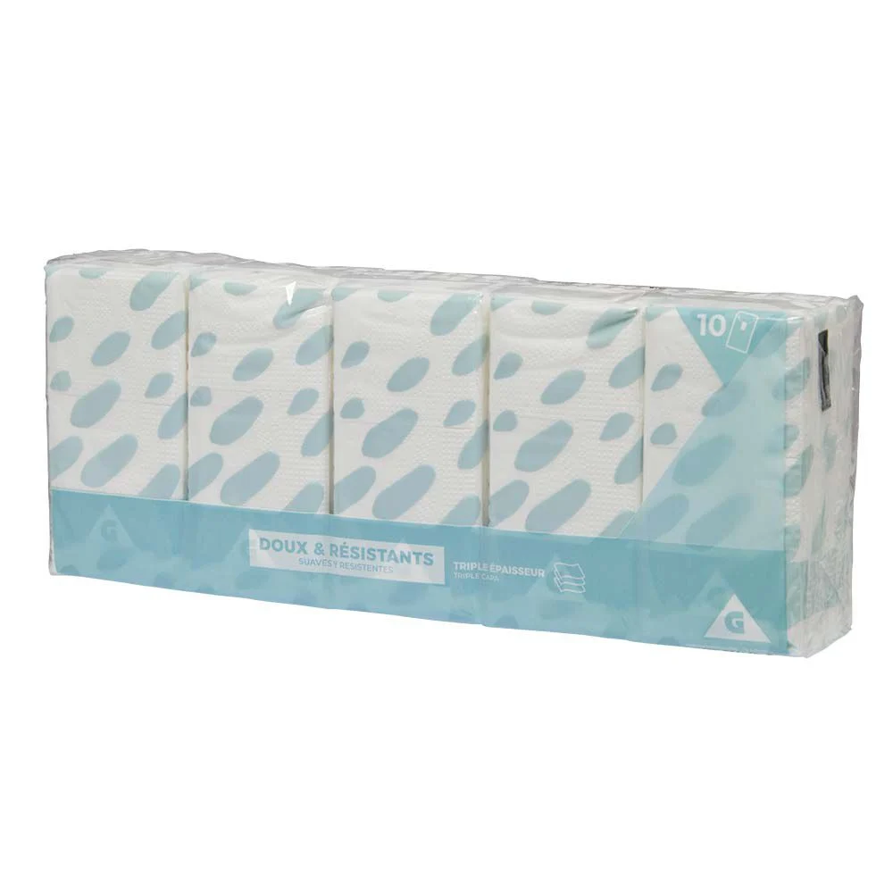 Lot de 10 paquets de mouchoirs en papier à 3 plis blanc