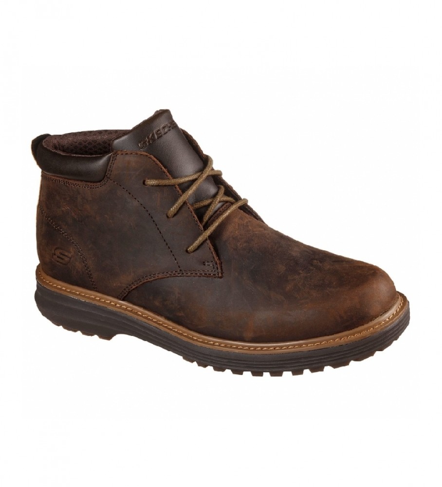 Botas de cano curto Skechers Wenson Osteno em couro marrom chocolate