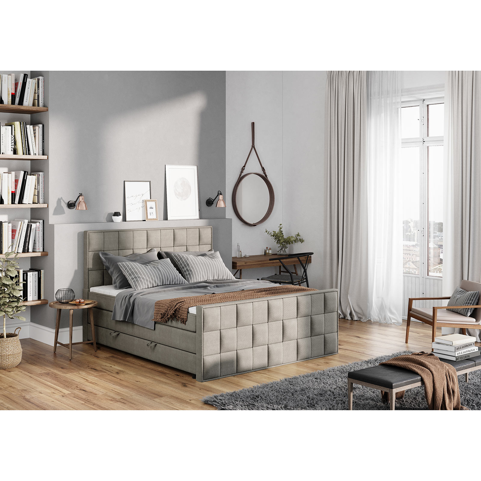 Boxspringbett - creme - H3 - 140x200 cm