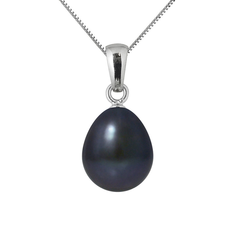 Pendentif Bélière - Or Blanc et Perle de Culture d'Eau Douce - Black Tahiti