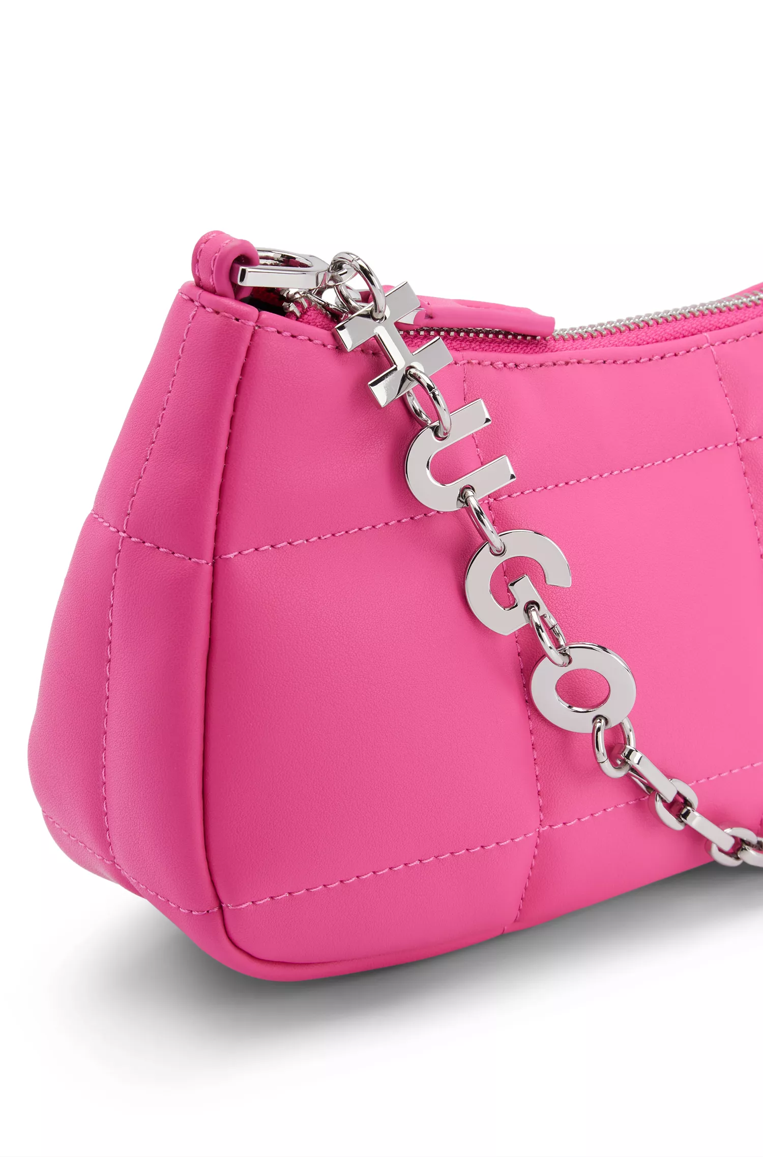 Bolsa hobo HUGO vermelha em couro sintético com alça de corrente com o logotipo.