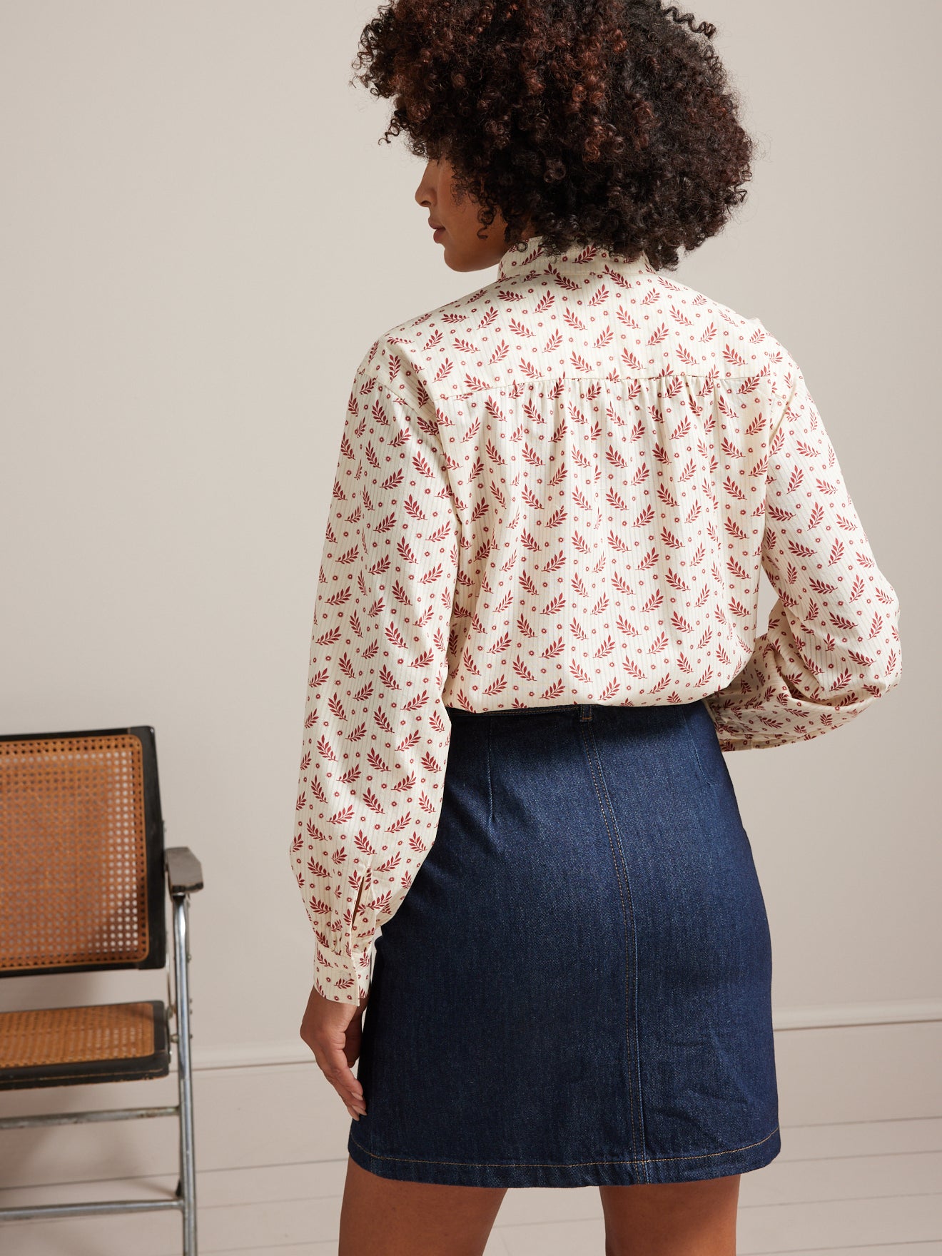 Chemise col montant femme coton dobby