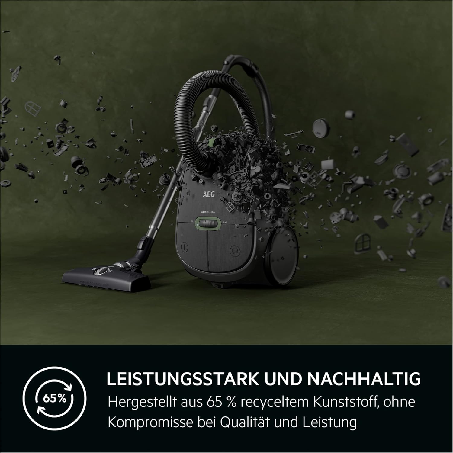AEG CLEAN 6000 ÖKO Staubsauger mit Beutel, Hohe Saugleistung, Zusatzdüsen, XL-Räder, Edelstahl-Teleskoprohr, aus 65% Recyclingmaterial, 12 m Kabel, 850 Watt, Zubehör, Grau, AB61C1OKO