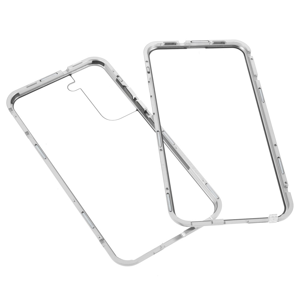 Samsung Galaxy S22 5G Magnetische Alu Schutzhülle mit Panzer Glas Backcover   Displayschutz (Magnet-Technologie) - Silber