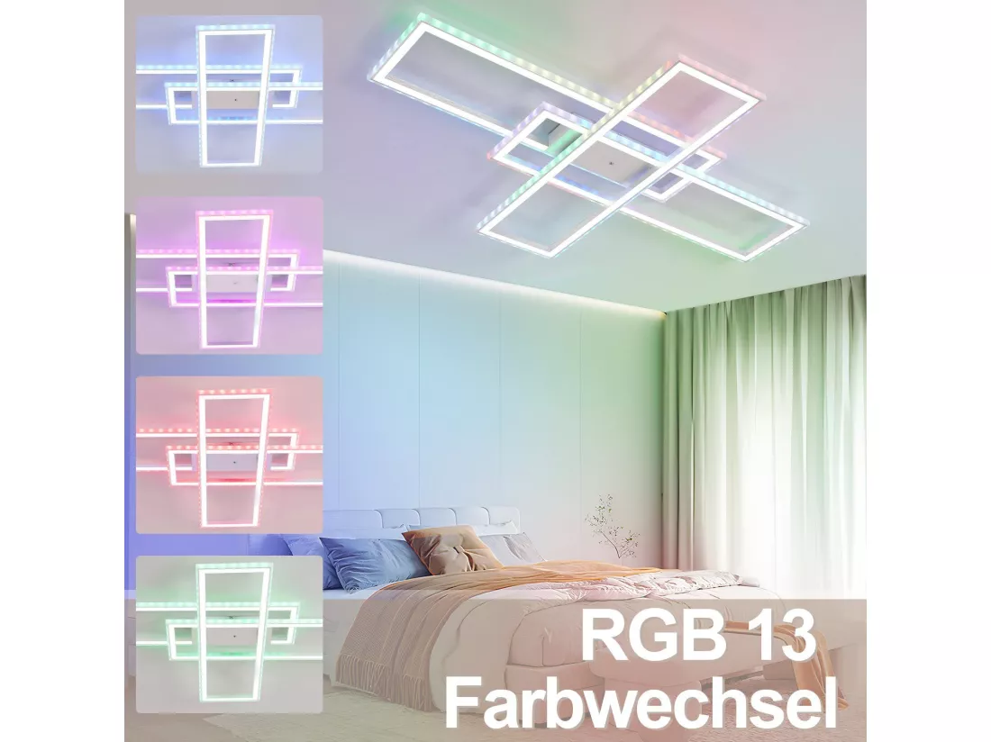 NETTLIFE Plafonnier LED Salon RVB Changement de Couleur Dimmable avec Télécommande Chambre Lampe Moderne 50W
