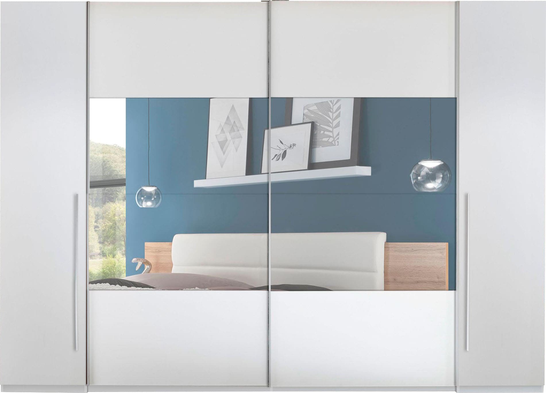 Schlafkontor Schwebetürenschrank »Kleiderschrank Drehtürenschrank Schrank Garderobe MEGA« mit Dreh- und Schwebetüren und Spiegel, viele Böden