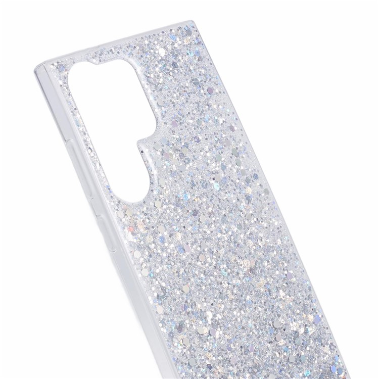 Samsung Galaxy S23 Ultra 5G Gummi Case Schutzhülle im Glitzer Design - Silber / Transparent