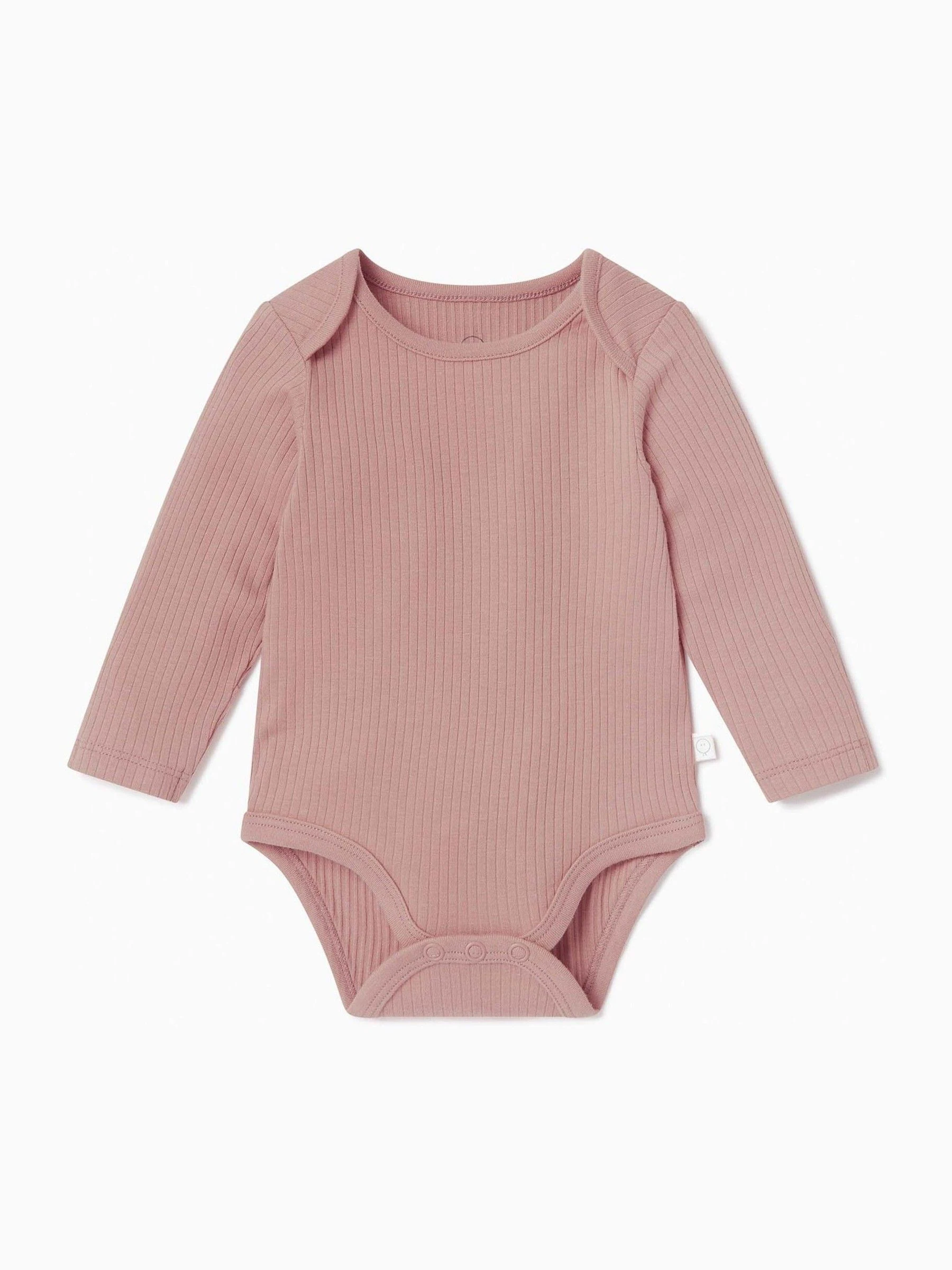 Roze - MORI Ribbed Stretch Long Sleeve Envelope Neckline Bodysuit