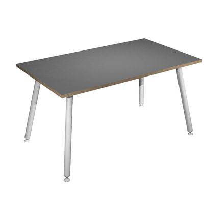 Bureau LEONARDO - 140 cm - Pieds métal blancs - Anthracite chants chêne