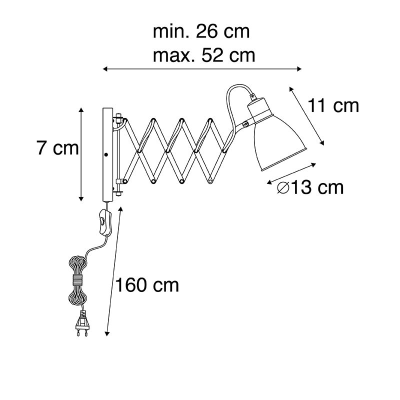Industriële wandlamp zwart met verstelbare arm - Merle