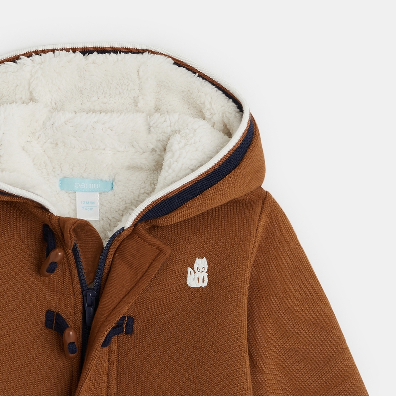 Manteau-pull maille fourré à capuche marron bébé garçon