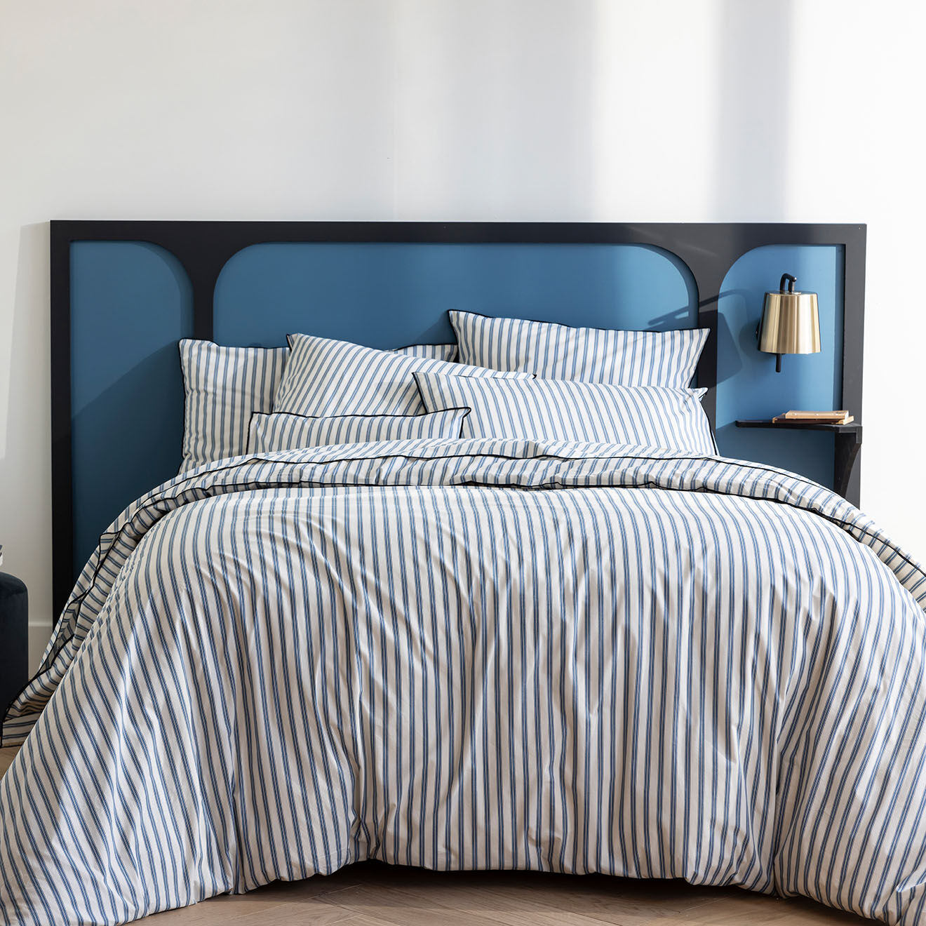 Perle de Coton Parure housse de couette en Percale de Coton Allen blanc/bleu