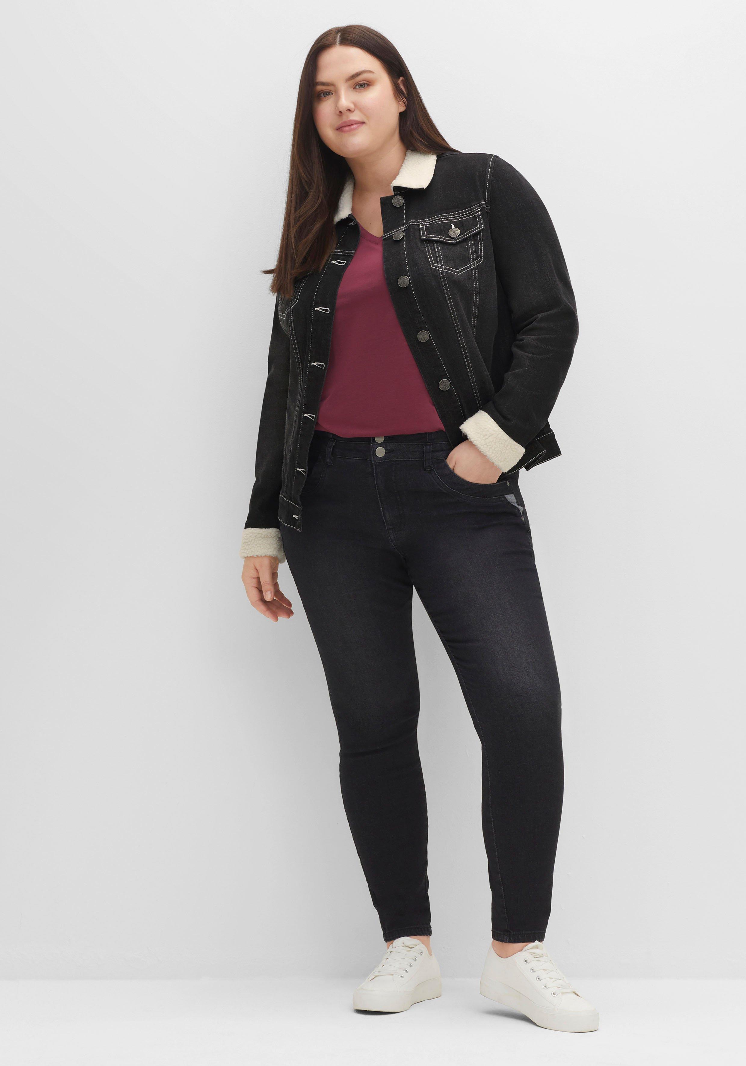Jeansjacke mit Fellimitat an Kragen und Ärmeln