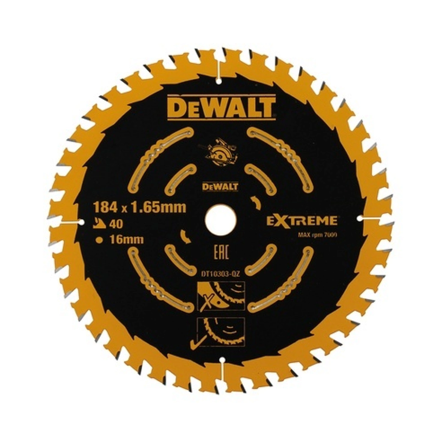 DeWALT DT10303 Extreme Cirkelzaagblad - 184 x 16 x 40T - Hout (Met nagels)