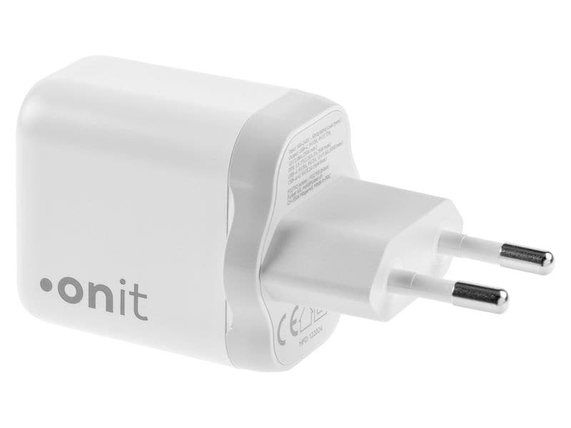 onit USB-Wandladegerät Dual 1C1A 25 W GaN Weiss Ladeadapter mit einem USB-C- und einem USB-A-Port