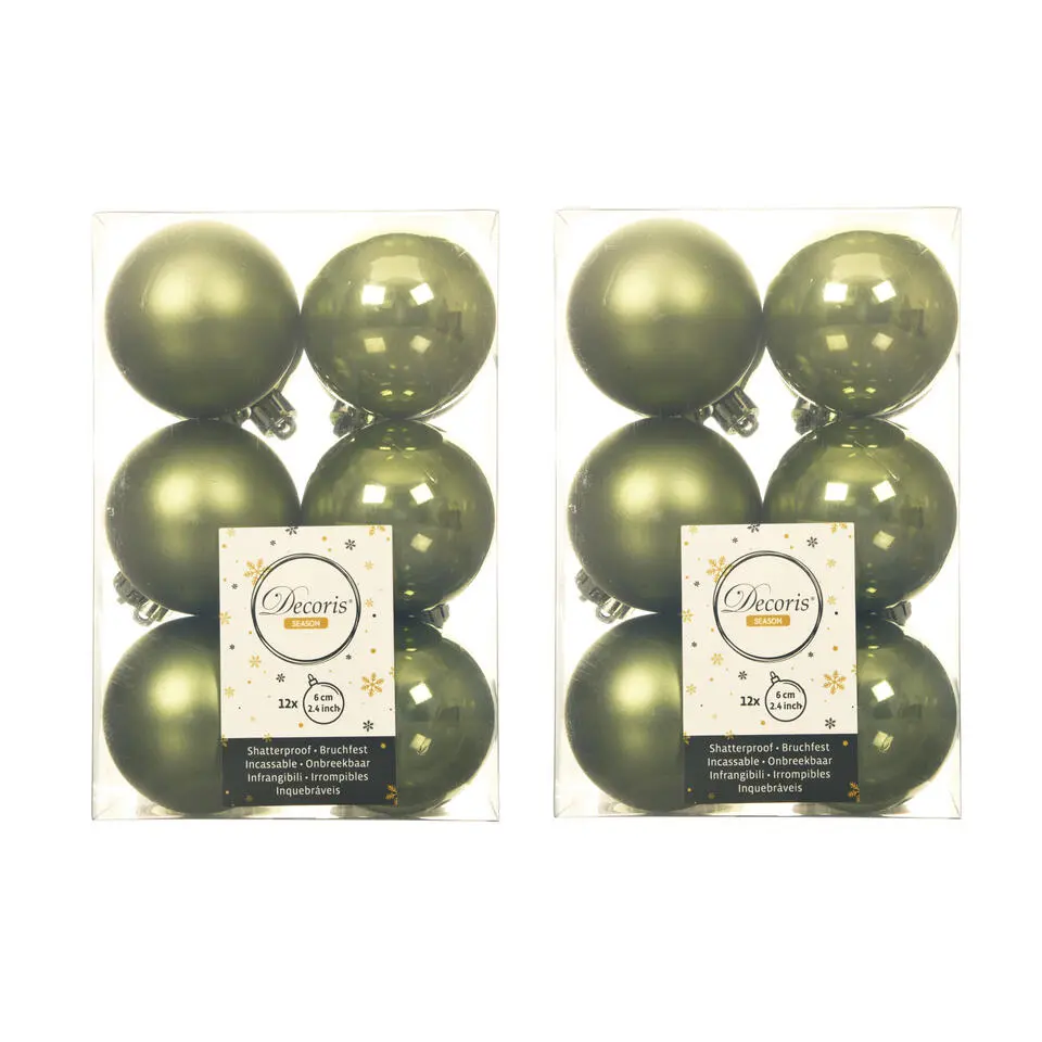 Decoris Kerstballen - 12 stuks - kunststof - mos groen - 6 cm
