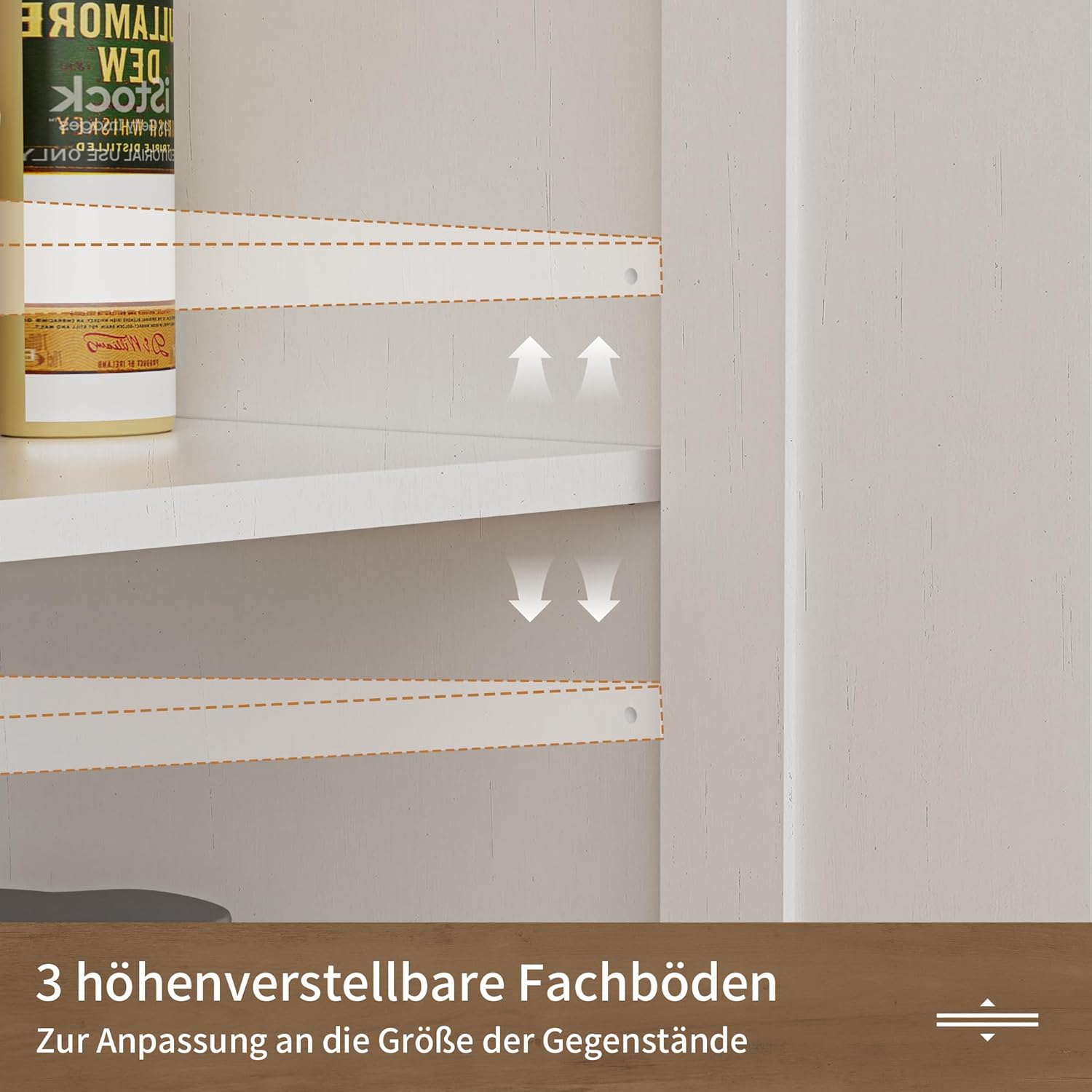 Sideboard, Küchenschrank mit Schubladen, Aufbewahrungsschrank, Anrichte mit Offenem Regal, Kaffeebar Schrank für Küche, Esszimmer, Wohnzimmer, 130 x 35 x 95cm, Cremeweiß in Holzoptik