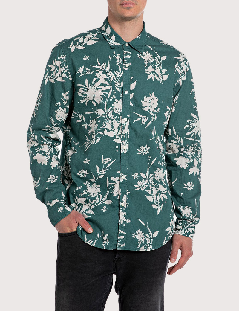 REPLAY CHEMISE HOMME REGULAR IMPRIMÉ VERT PÂLE