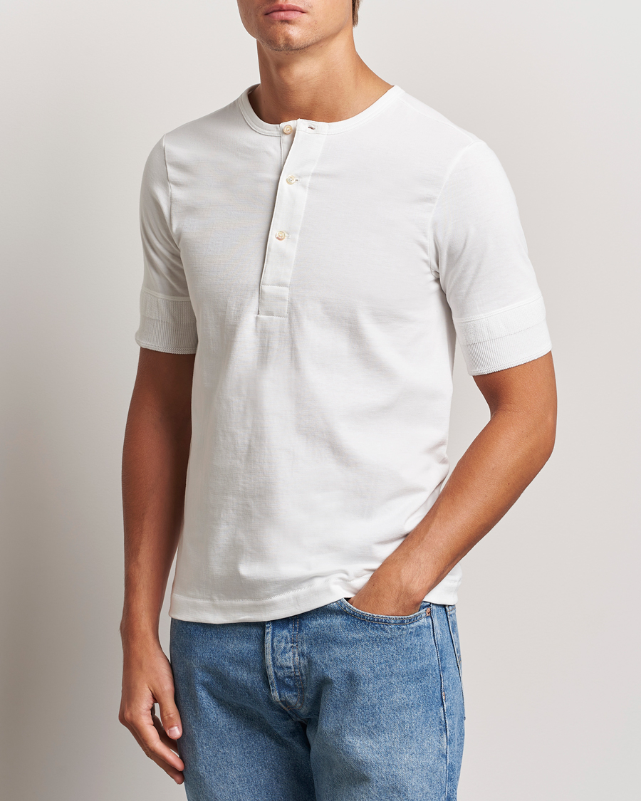 Merz b. Schwanen Short Sleeve Organic Cotton Henley White