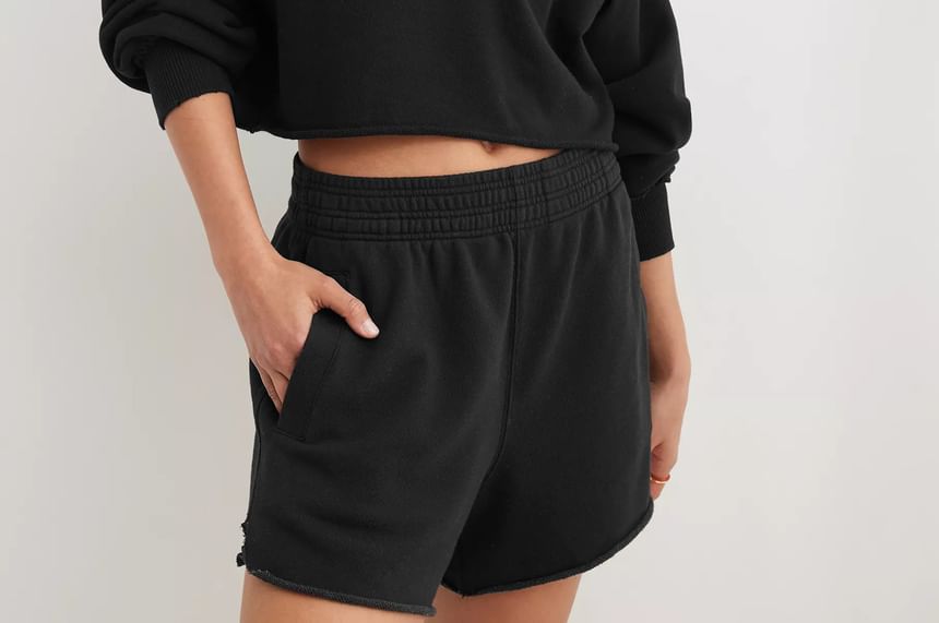 LaLaLadies - Effen crop hoodie met V-hals