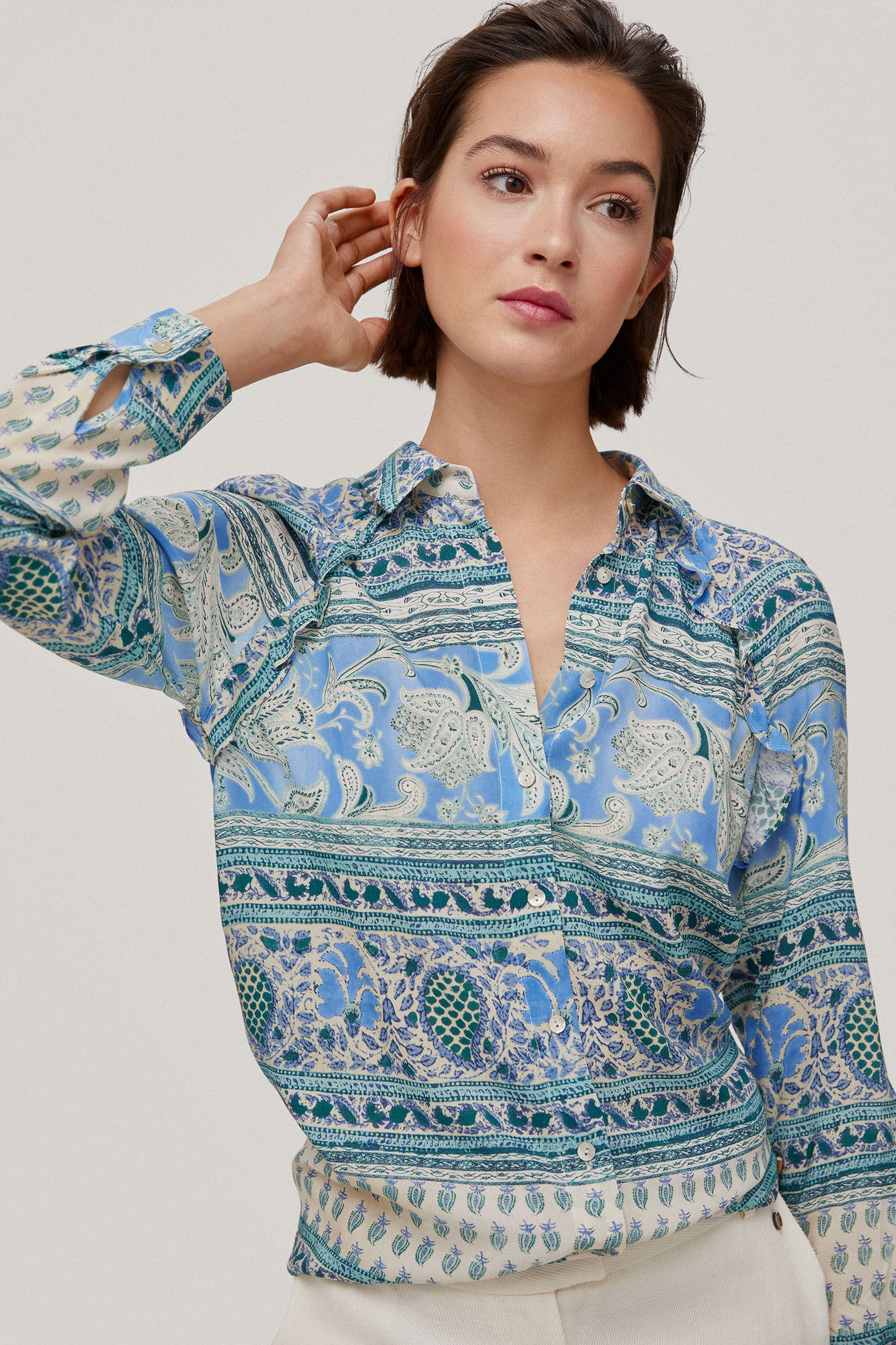 Blusa de viscose estampada - Azul