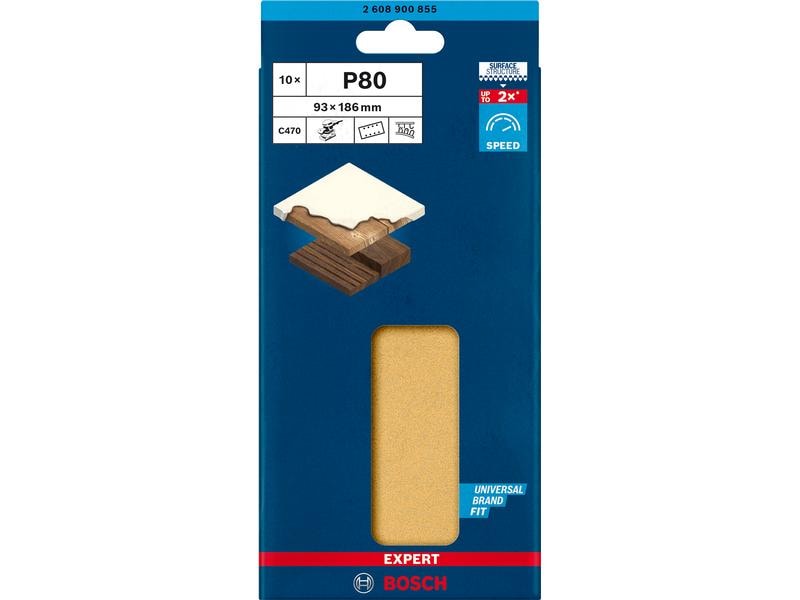 Bosch Professional Schleifpapier EXPERT C470, 93 x 186 mm, Schnelles Schleifen von Farbe und Holz