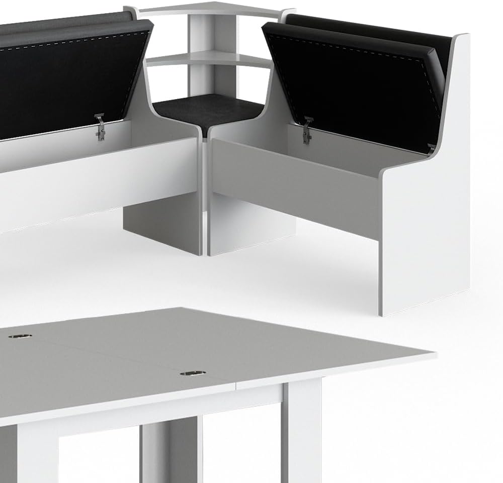 Vicco Eckbankgruppe Roman, Küchentisch, Weiß/Anthrazit, 150 x 120 cm mit Tisch