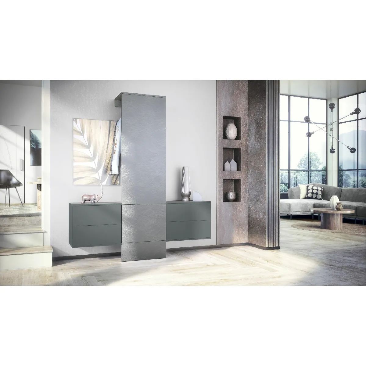 MPC Vestiaire - Gris et aspect métal rayé - 157 x 193 x 35 cm