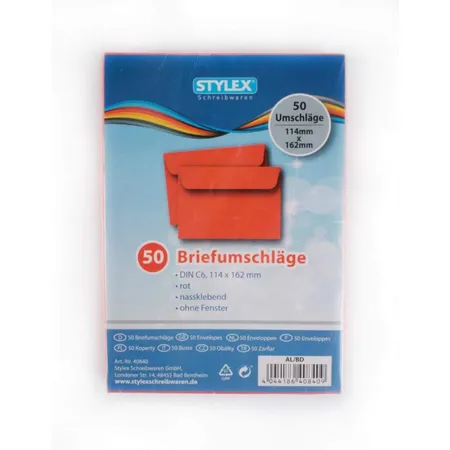 Stylex farbige Briefumschläge, DIN C6, rot, 50 Stück