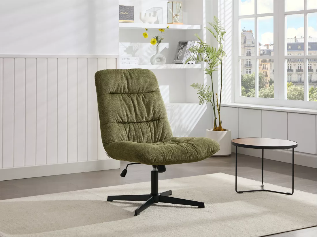 Fauteuil pivotant en tissu chiné vert SELENDO