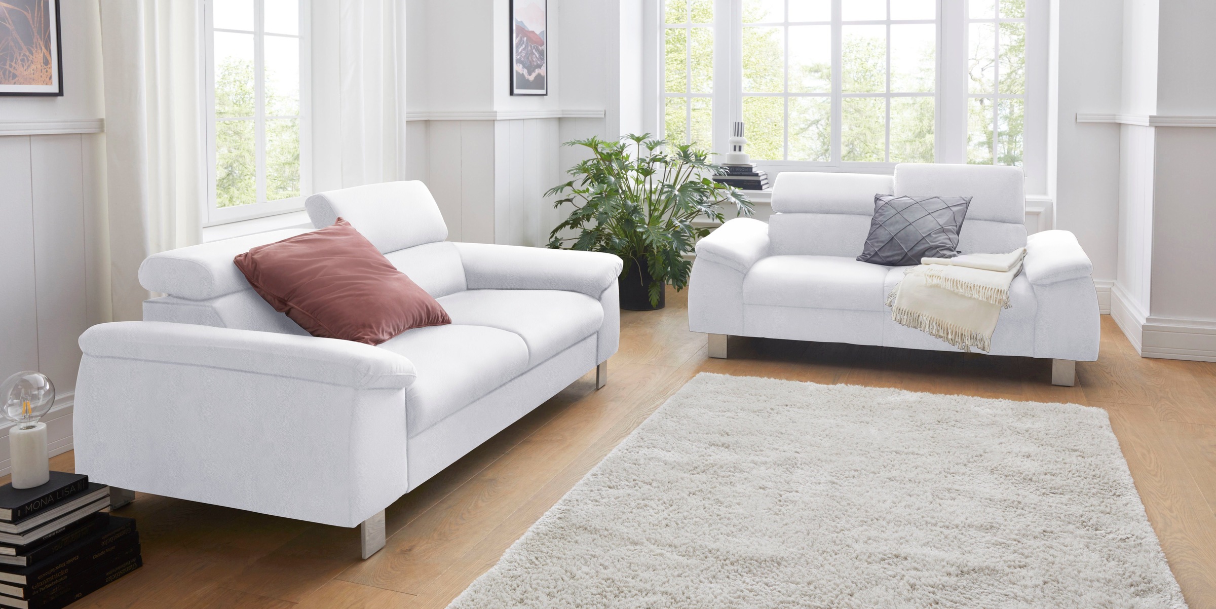COTTA Polstergarnitur »Komaris, B: 177 bzw. 100 cm« Set,  Set: 2er-Sofa & Hocker, mit Kopfteilverstellung