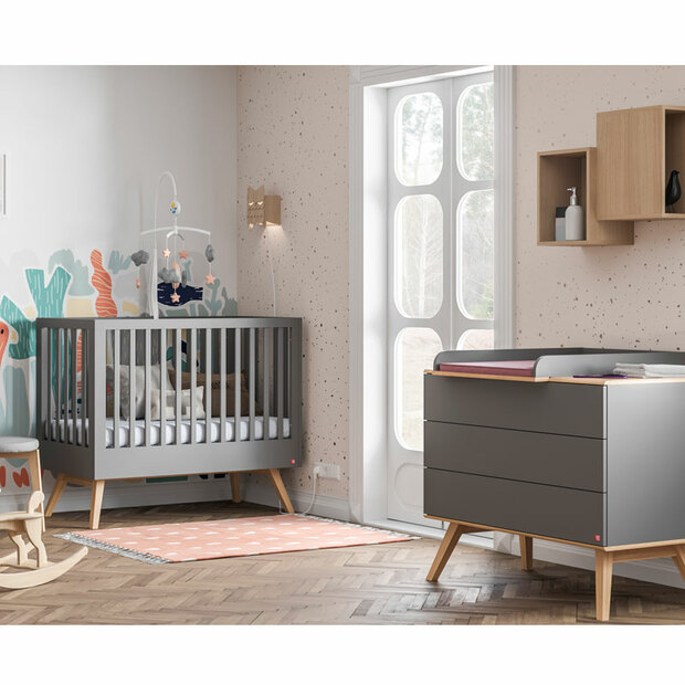 Chambre DUO Lit 70x140 Commode NATURE Gris - VOX