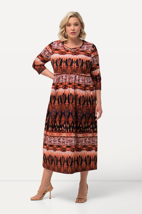 Jerseykleid, A-Linie, Zierbänder, Rundhals, 3/4-Arm