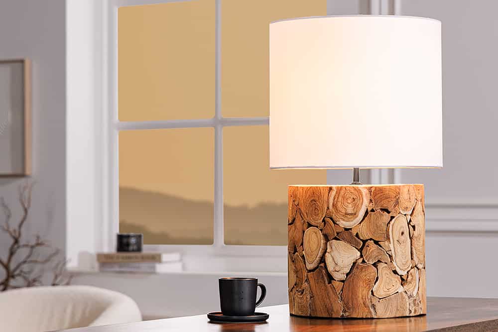 Design Tischlampe PURE NATURE 45cm natur handmade Eisenholz Baumwollschirm weiß