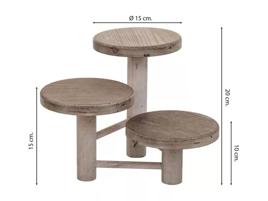 Support en bois pour 3 pots de fleurs marron d15x20/15/10h