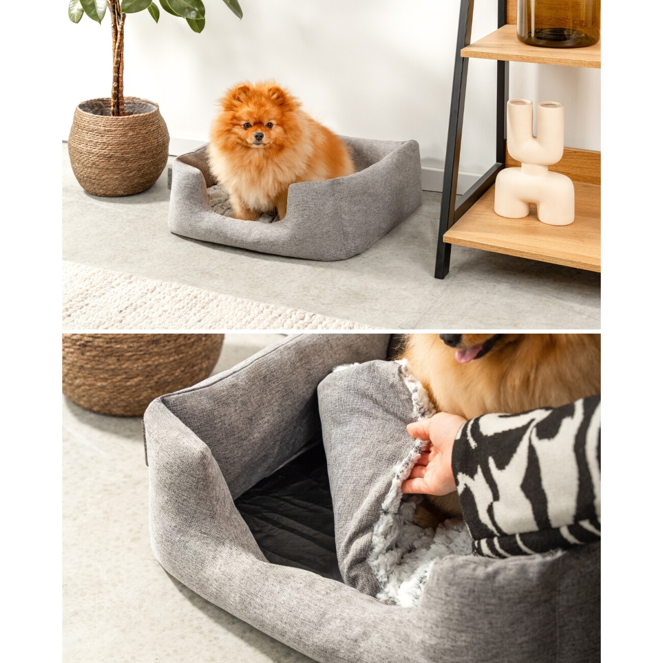 Lionto Hundebett mit Wendekissen meliert grau S