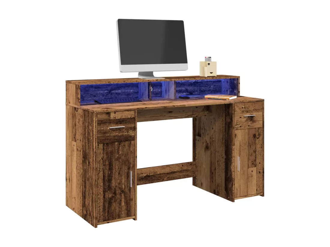 Bureau avec lumières LED vieux bois bois d'ingénierie