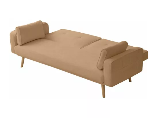 Canapé droit scandinave Elga convertible 3 places en velours côtelé - Taupe - L205 x P85 x H87cm - Loungitude