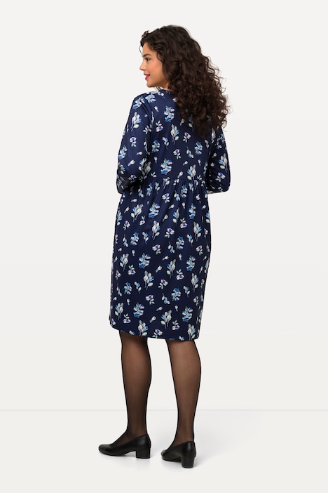 Kleid, kurz, Jersey Blütenmuster, Rundhals, Langarm