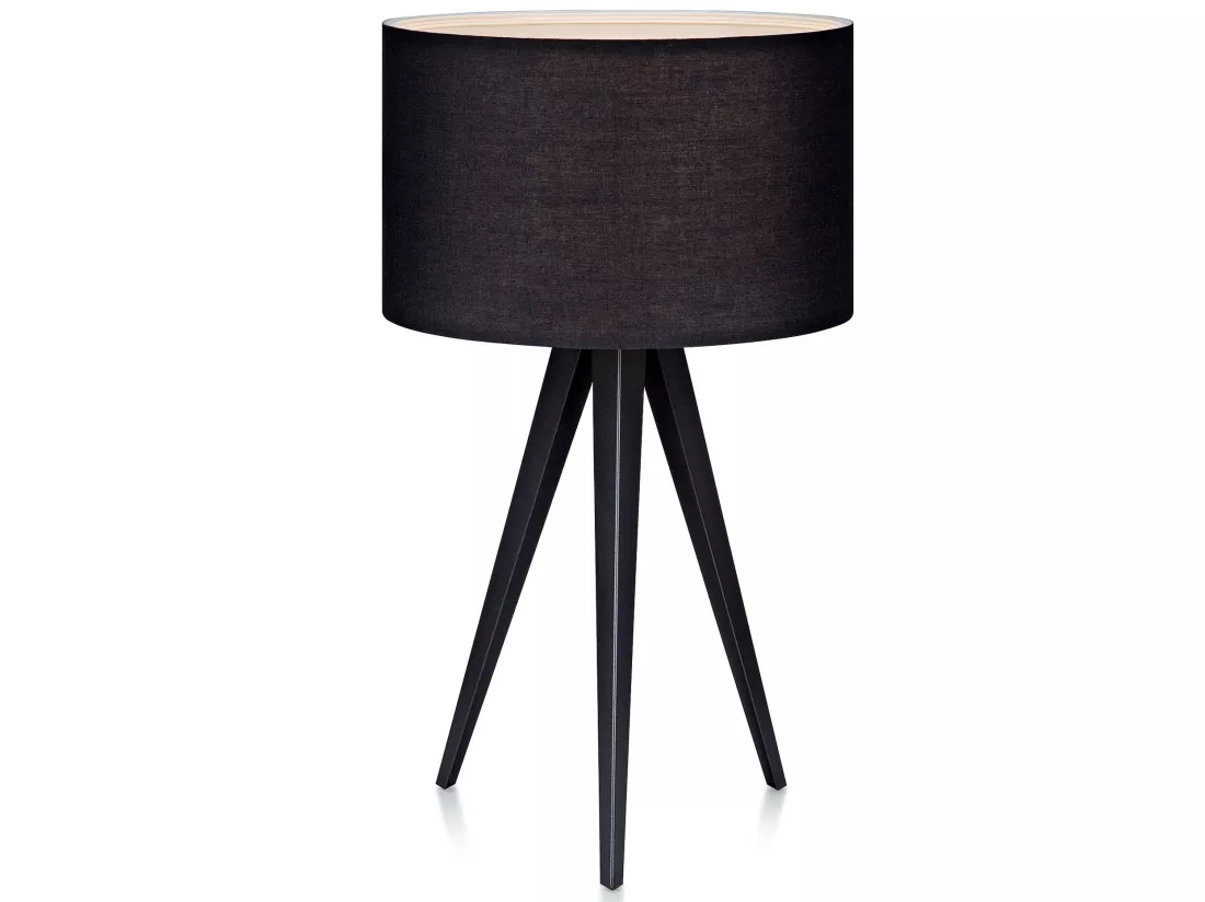 Lampe à poser trépied salon bureau chambre chevet abat-jour noir Romanza