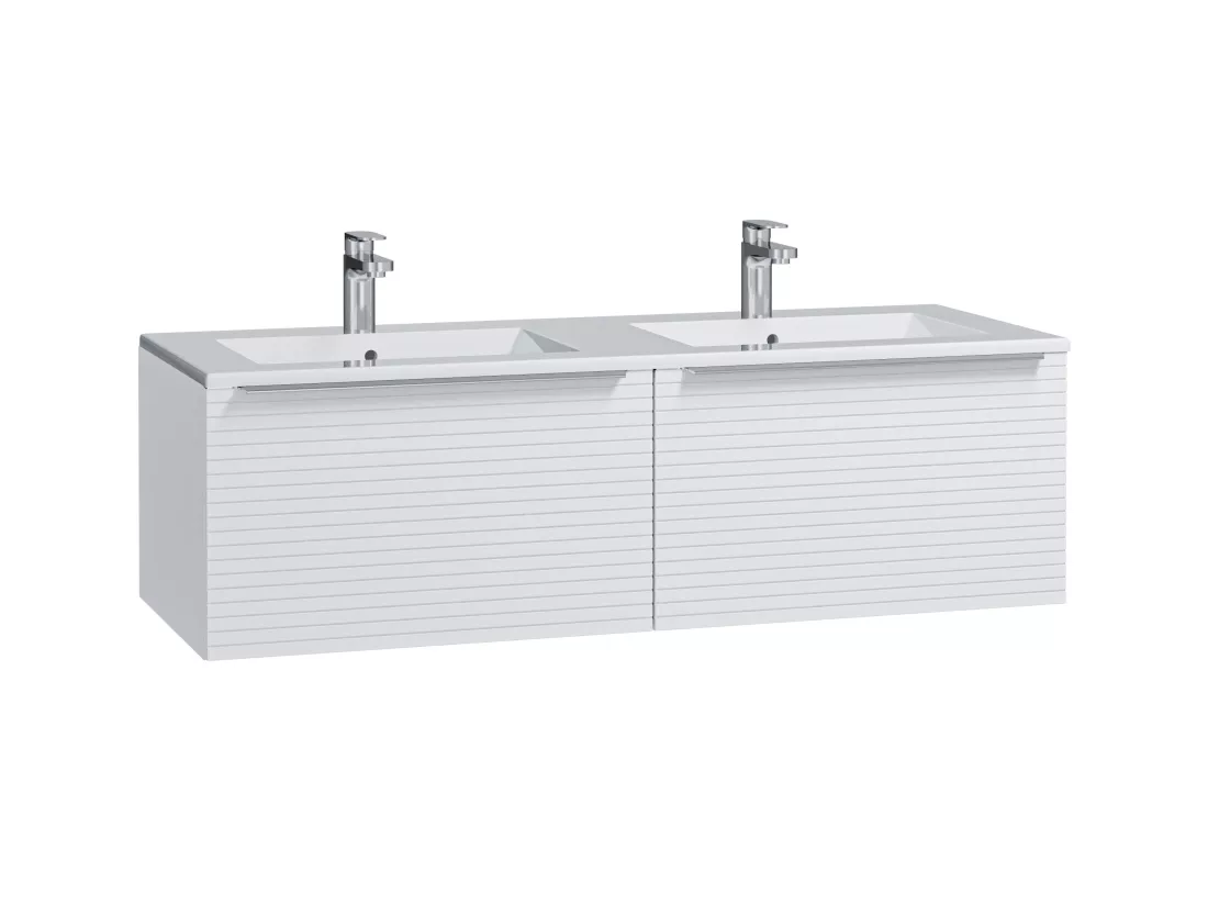Meuble de salle de bain suspendu strié blanc avec double vasque à encastrer - 120 cm - LATOMA