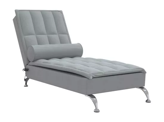 Chaise longue de massage avec traversin gris clair tissu