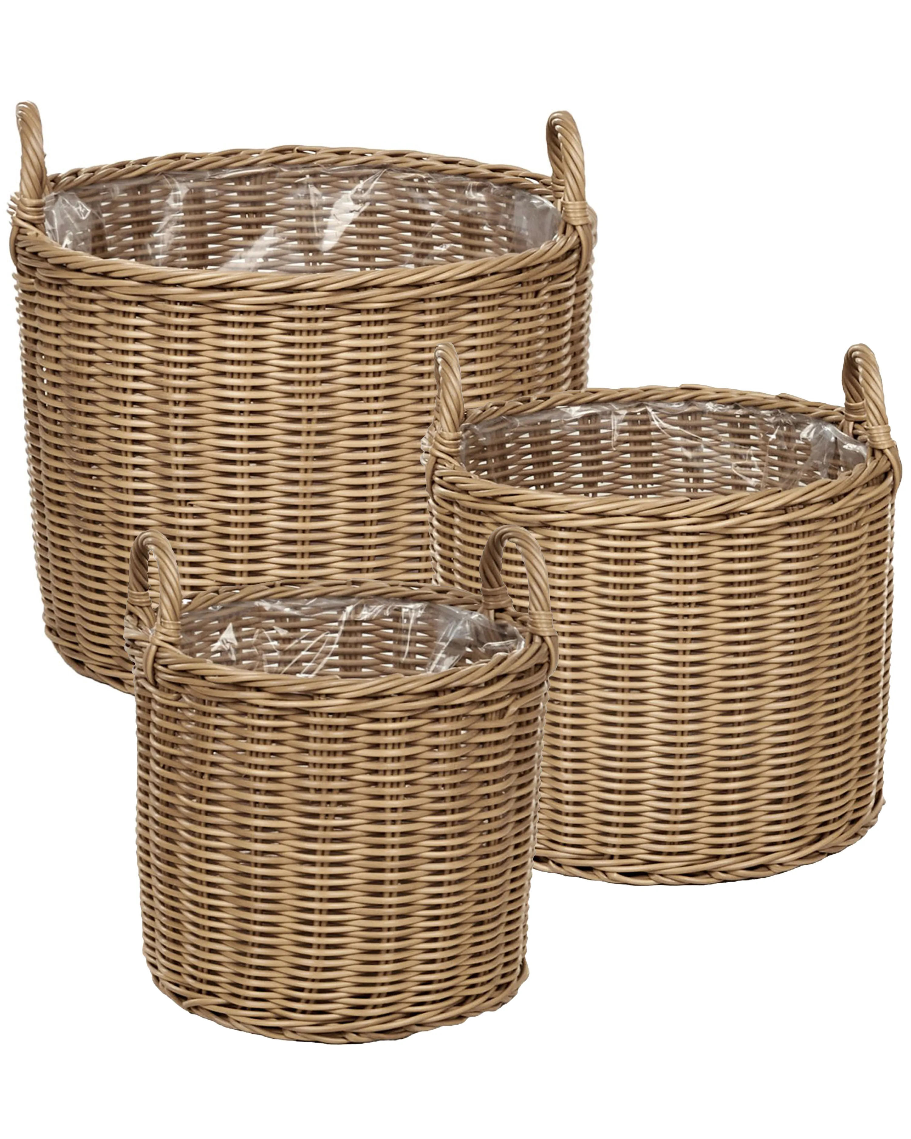 Set van 3 bloempotten PENDULA PE rotan 33/37/45 cm Natuurlijk