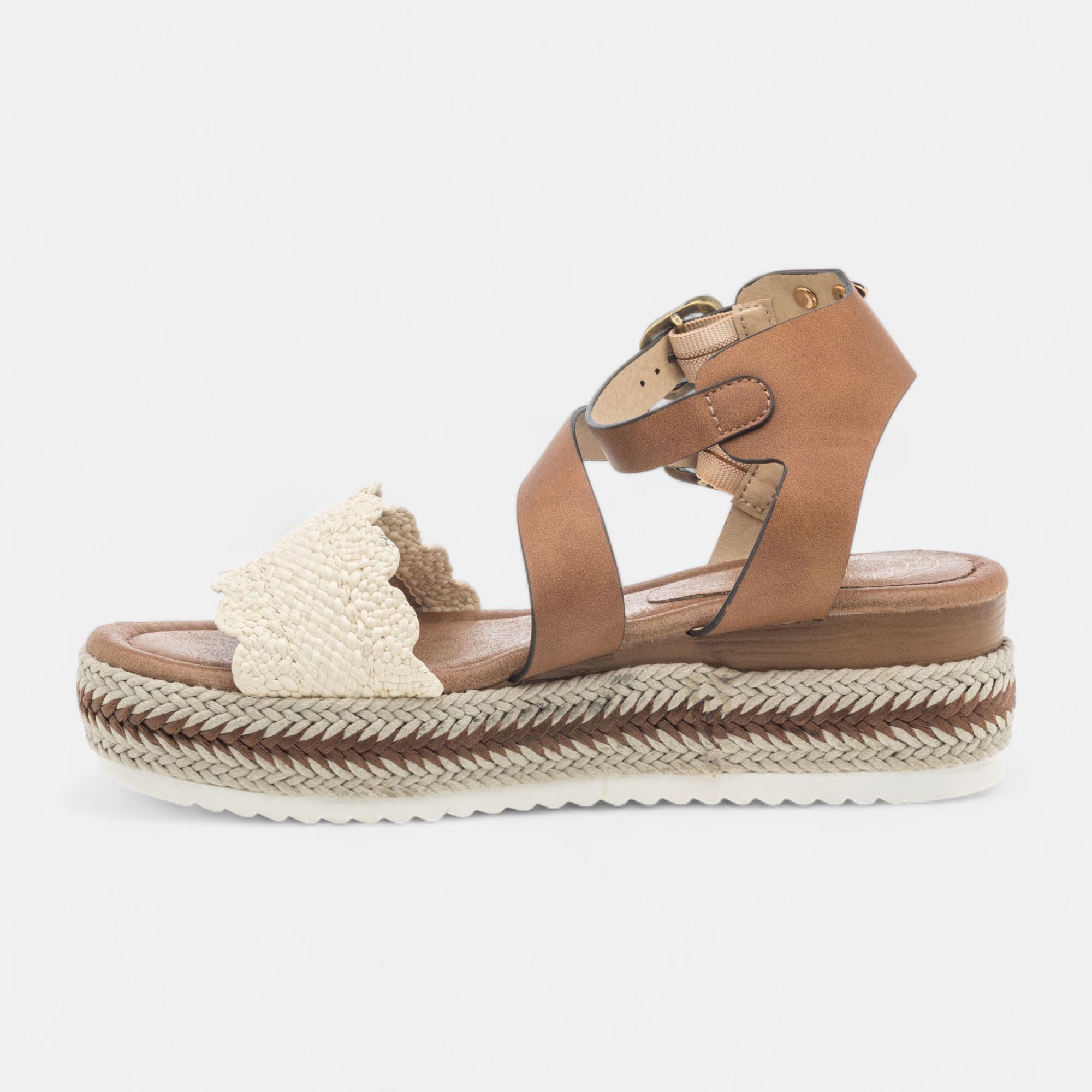 Sandales à talon compensé Femme cognac