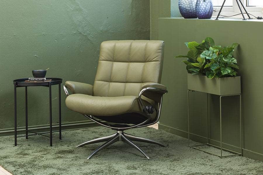 London lenestol lav Hud Paloma dark olive. Lav rygg. Alu understell