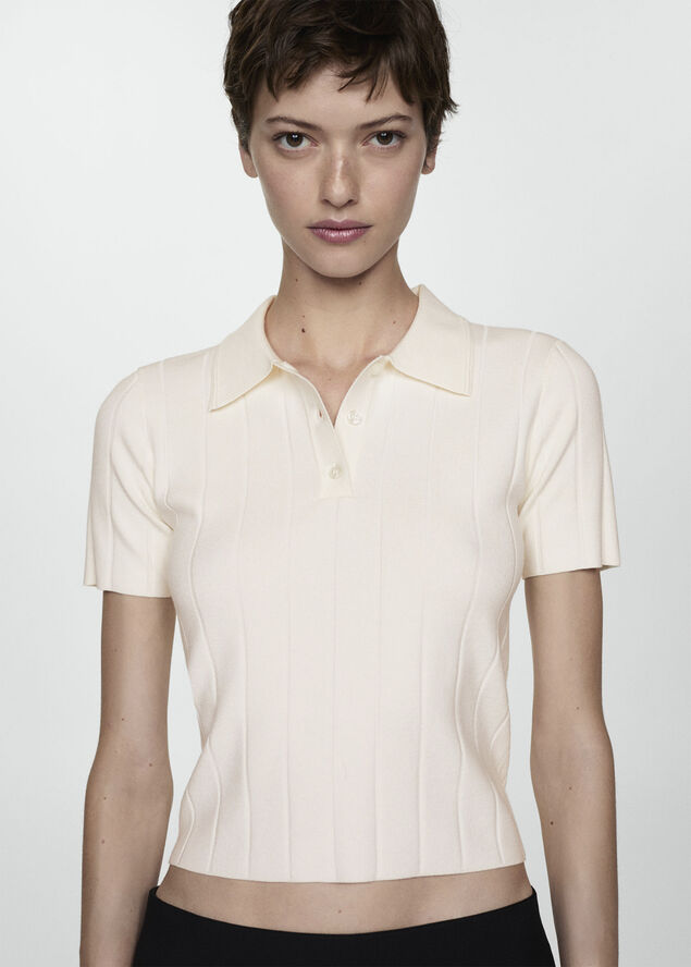 MANGO Polo-neck t-shirt Light beige