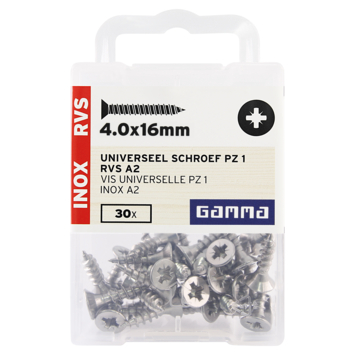 GAMMA schroef universeel platkop RVS 4.0x16 mm 30 stuks