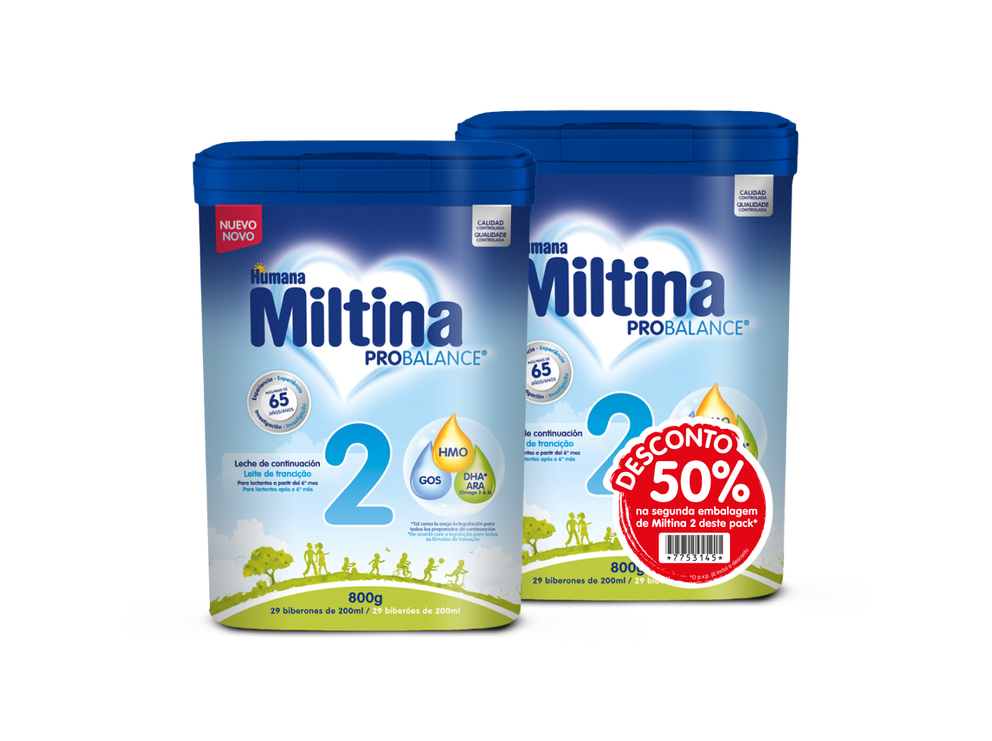 LEITE MILTINA 2 2X800G 50% 2ªUN