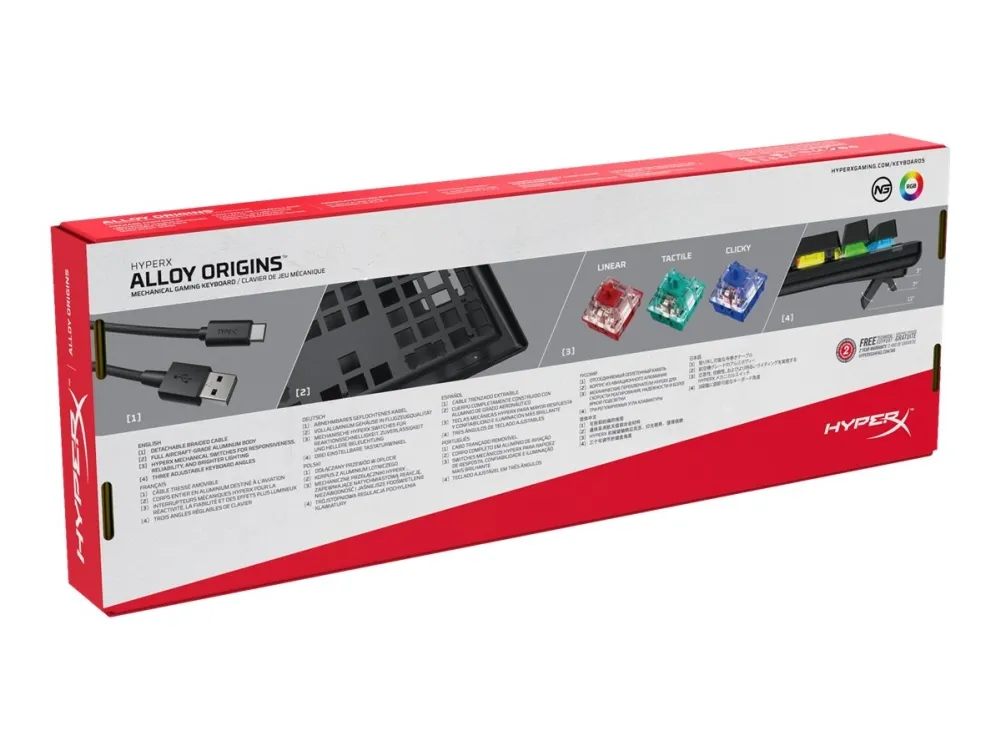 HyperX Alloy Origins - Tastatur - bagbelyst - USB-C - QWERTY - USA - tastkontakt: HyperX Red - sort