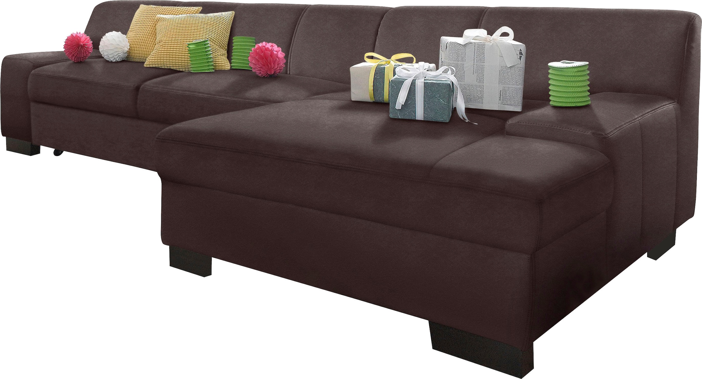 DOMO collection Ecksofa »Norma, elegant & modern, mit flachen Armlehnen, Breite 268cm, L-Form« wahlweise mit Bettfunktion